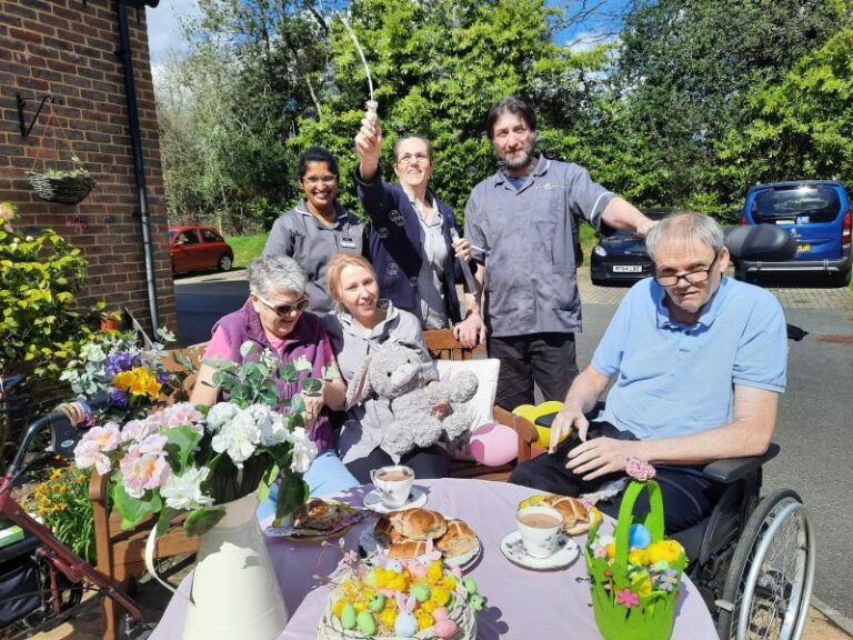 residents outside in sunshine at easter